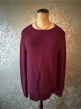 J.Crew Maroon Textured Knit Crewneck Sweater - Medium Cotton Wool Blend